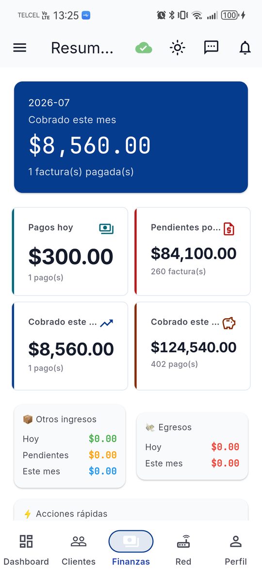 Resumen financiero de MacroWisp en el celular: cobrado del mes e ingresos